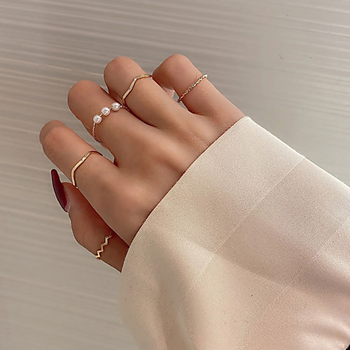 

Band Ring Pearl Classic Gold Alloy Wave Simple Fashion Trendy 1 set One Size / Women's