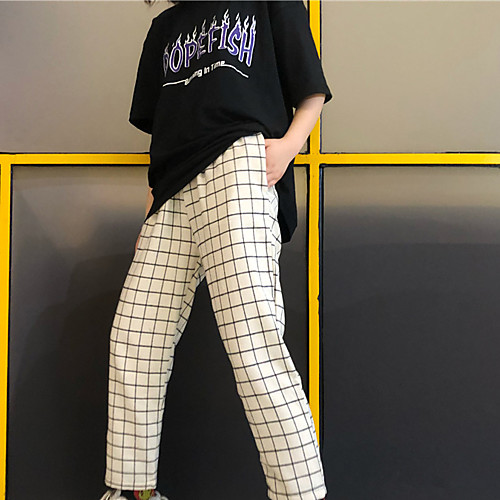 

Women's Basic Streetwear Comfort Daily Going out Pants Chinos Pants Plaid Checkered Full Length Drawstring White Black Red Wine Dark Gray