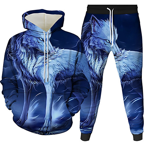 

Women's Men's 3D Hoodies Set Graphic 3D Animal 2 Piece Front Pocket Hooded Daily 3D Print 3D Print Casual Hoodies Sweatshirts Long Sleeve Blue Fuchsia Royal Blue