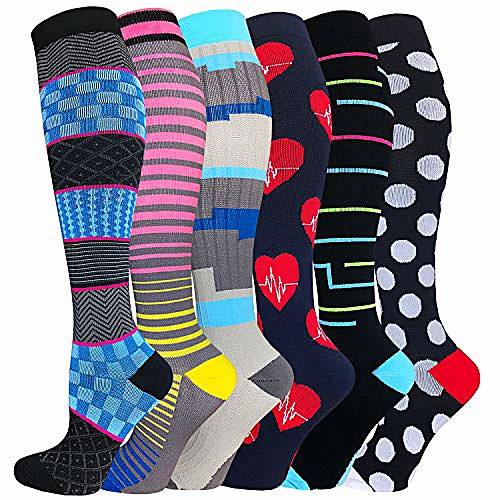 

6 pairs graduated medical compression socks for women&men 20-30mmhg knee high sock (multicoloured 2a, small/medium(us size))