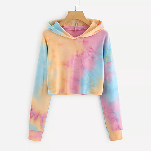 

Women's Hoodie Cropped Sweatshirt Graphic Tie Dye Crop Top Daily Basic Casual Hoodies Sweatshirts Purple Blushing Pink Gray