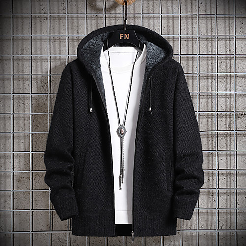 

Men's Solid Color Cardigan Long Sleeve Sweater Cardigans Hooded Black Camel Khaki