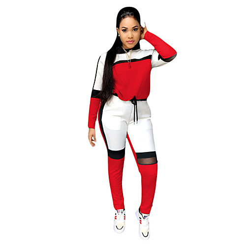 

Women's Color Block Two Piece Set T shirt Pant Loungewear Drawstring Patchwork Tops