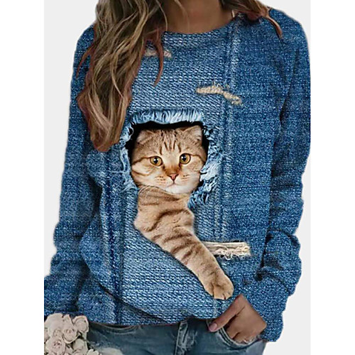 

Women's Blouse Tie Dye Animal Long Sleeve Print Round Neck Streetwear Tops Blue