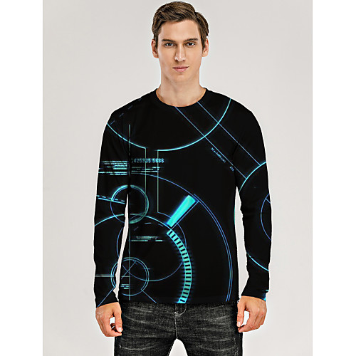 

Men's T shirt 3D Print Graphic 3D Machine Print Long Sleeve Daily Tops Black