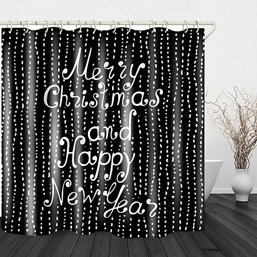 

Christmas Doodles With White Dots On Black Print Waterproof Fabric Shower Curtain For Bathroom Home Decor Covered Bathtub Curtains Liner Includes With Hooks