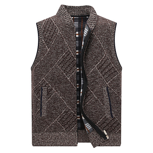 

Men's Stylish Solid Color Cardigan Sleeveless Sweater Cardigans Turtleneck Winter Light gray Dark Gray Brown