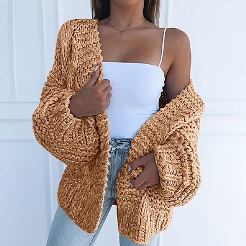 

Women's Stylish Knitted Solid Color Cardigan Long Sleeve Sweater Cardigans V Neck Fall Winter Black Blushing Pink Khaki