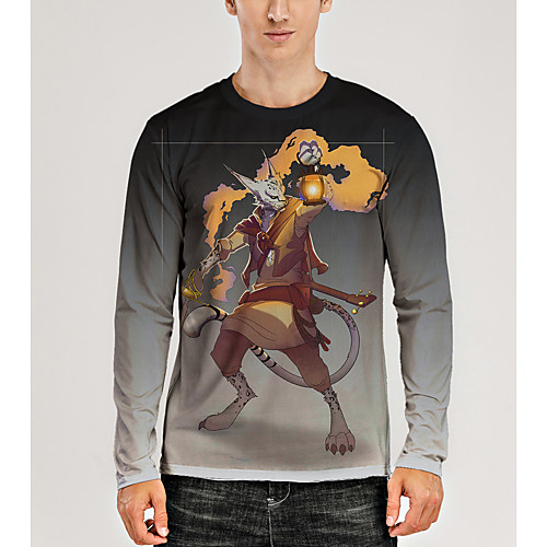 

Men's T shirt 3D Print Graphic 3D Animal Print Long Sleeve Daily Tops Gray