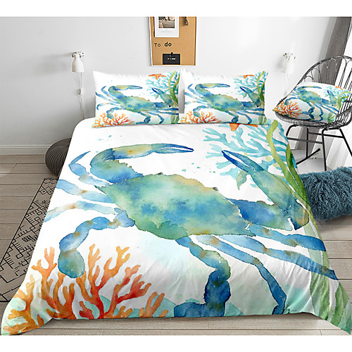 

Ocean Series Crab Print 3-Piece Duvet Cover Set Hotel Bedding Sets Comforter Cover with Soft Lightweight Microfiber(Include 1 Duvet Cover and 1or 2 Pillowcases)