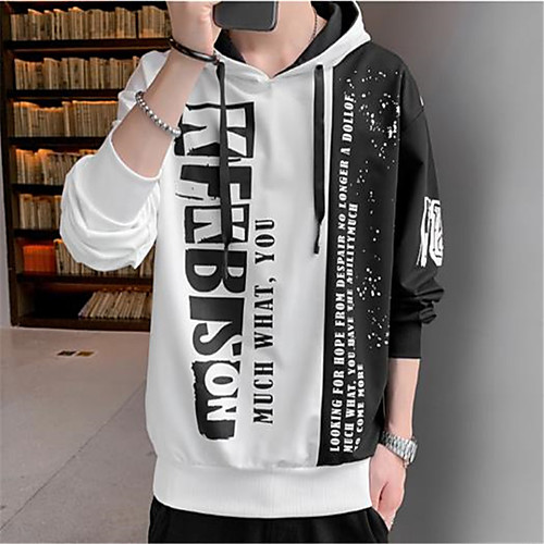 

Men's Pullover Hoodie Sweatshirt Letter Hooded Casual Streetwear Hoodies Sweatshirts Long Sleeve Slim Yellow White Black