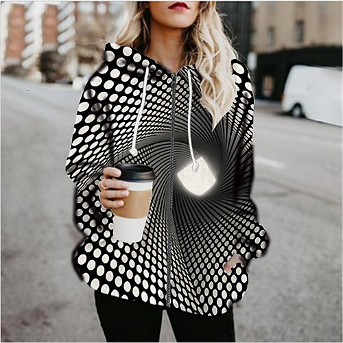 

Women's Daily Coat Regular Fit Sporty Basic Jacket Long Sleeve 3D Print Graphic Print Black / Going out