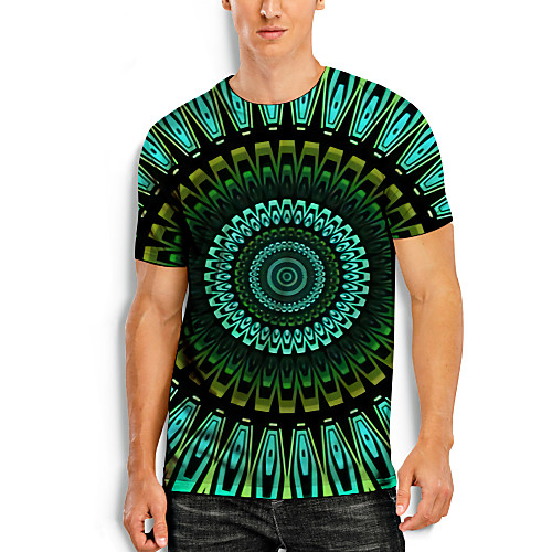 

Men's T shirt 3D Print Graphic Optical Illusion 3D Print Short Sleeve Daily Tops Green