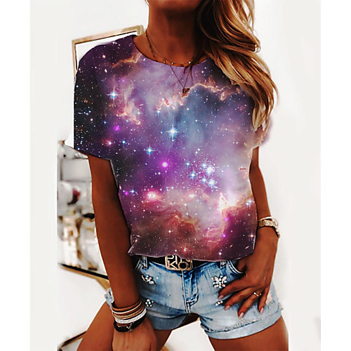 

Women's T shirt 3D Print Round Neck Tops Basic Basic Top Rainbow