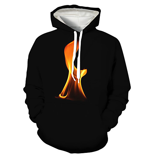 

Men's Pullover Hoodie Sweatshirt Graphic 3D Flame Front Pocket Hooded Daily 3D Print 3D Print Casual Hoodies Sweatshirts Long Sleeve Black
