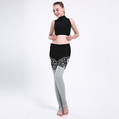 

Women's Basic Casual Comfort Daily Gym Leggings Pants Multi Color Ankle-Length Patchwork Print Gray