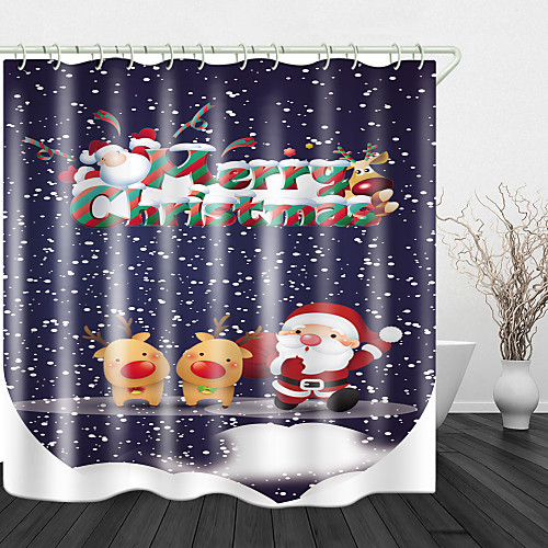 

Christmas Cartoon Fawn Print Waterproof Fabric Shower Curtain For Bathroom Home Decor Covered Bathtub Curtains Liner Includes With Hooks