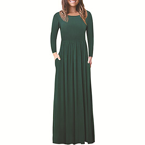 

Women's Swing Dress Maxi long Dress Blue Purple Green Rainbow Black Long Sleeve Solid Color Fall Winter Casual Slim 2021 S M L XL XXL 3XL