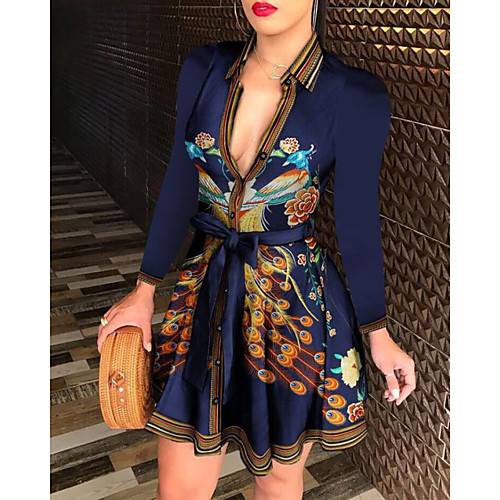 

Women's Sheath Dress Knee Length Dress Blue Yellow Royal Blue White Black Light Blue Long Sleeve Print Solid Color Animal Print Fall Winter Sexy 2021 S M L XL XXL