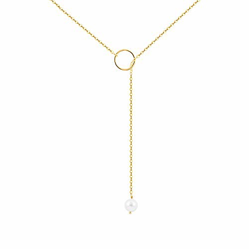 

womens handmade cz simple delicate 14k gold plated/rose gold plated/silver plated lariat simple baton adjustable y necklace y-circle pearl