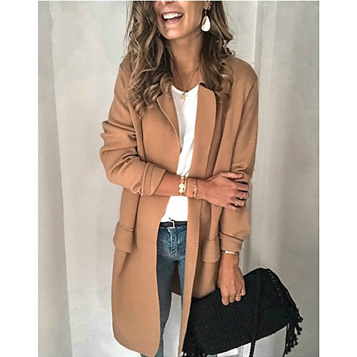 

Women's Blazer Solid Color Classic Style Elegant & Luxurious Long Sleeve Coat Fall Spring Business Open Front Long Jacket Blushing Pink / Notch lapel collar / Cotton