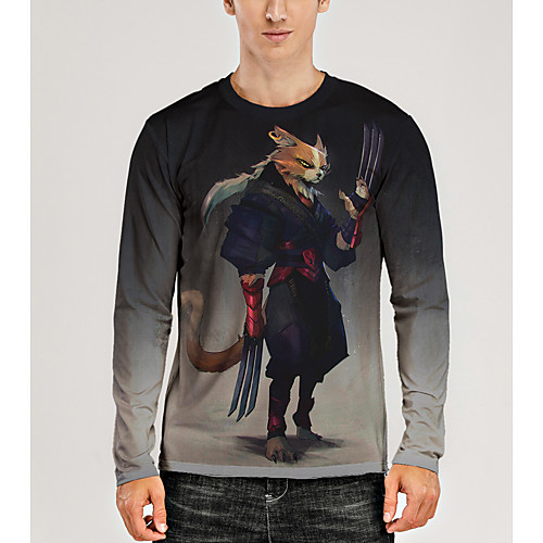 

Men's T shirt 3D Print Graphic 3D Animal Print Long Sleeve Daily Tops Gray