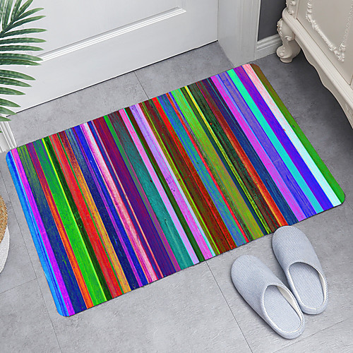 

Color Striped Planks Digital Printing Floor Mat Modern Bath Mats Nonwoven Memory Foam Novelty Bathroom