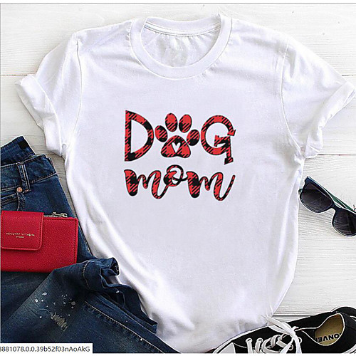 

Women's Blouse Letter Print Round Neck Tops Cotton Black Wine Green