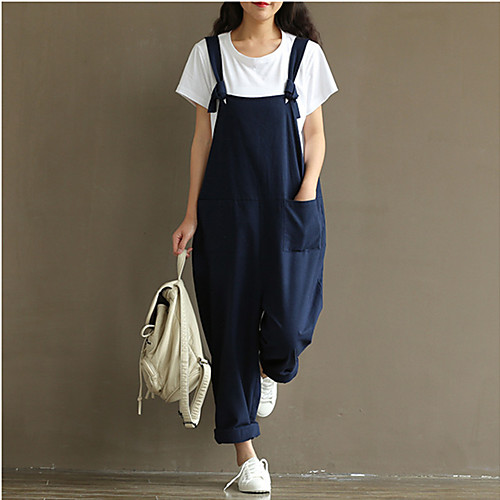 

Women's Chinoiserie Casual Overalls Pants Solid Colored Full Length Drawstring Patchwork Black Blue Wine Camel Khaki