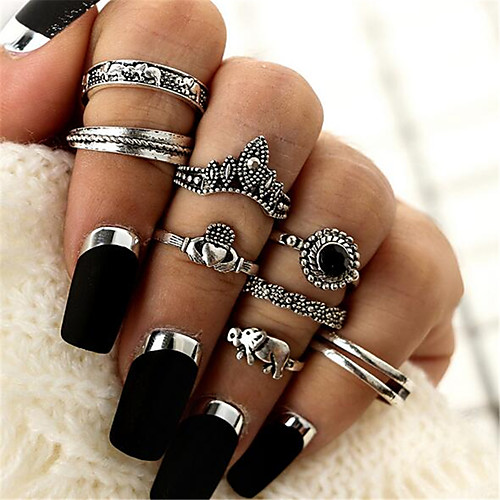 

Multi Finger Ring Geometrical Silver Alloy Precious Vintage 1 set One Size / Women's