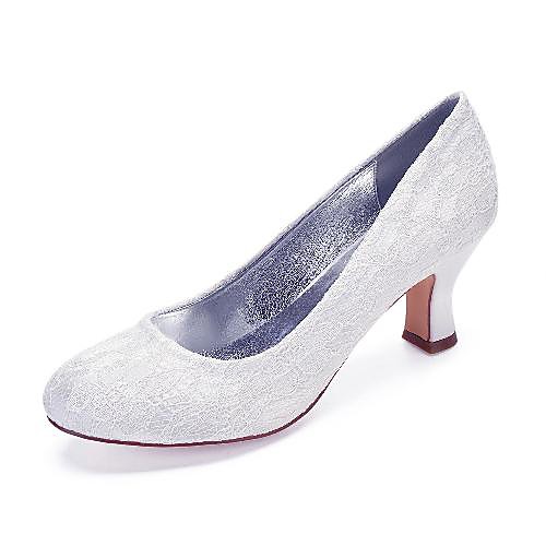 

Women's Wedding Shoes Cuban Heel Round Toe Wedding Pumps Vintage Classic Wedding Party & Evening Lace Solid Colored White Ivory