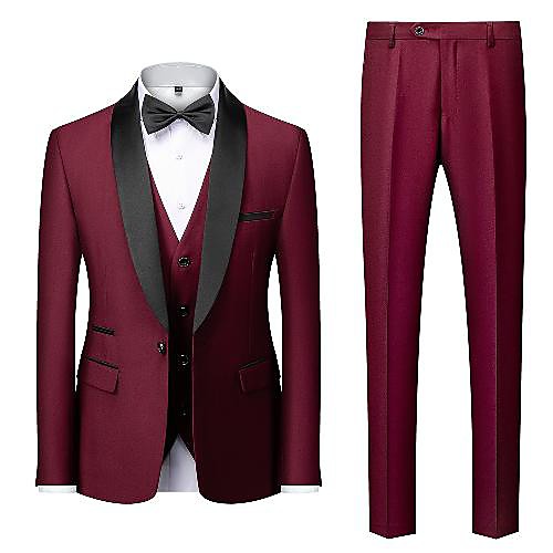 

Men's Suits Pants Blazer Waistcoat Party Wedding Single Breasted Regular Fit Polyester Men's Suit Wine / Black / Dark Gray - Shawl Lapel