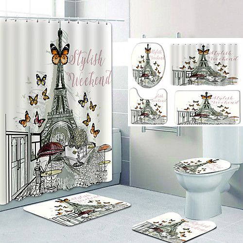 

Bathroom Shower Curtain & Mat Set Classic Polyester Creative