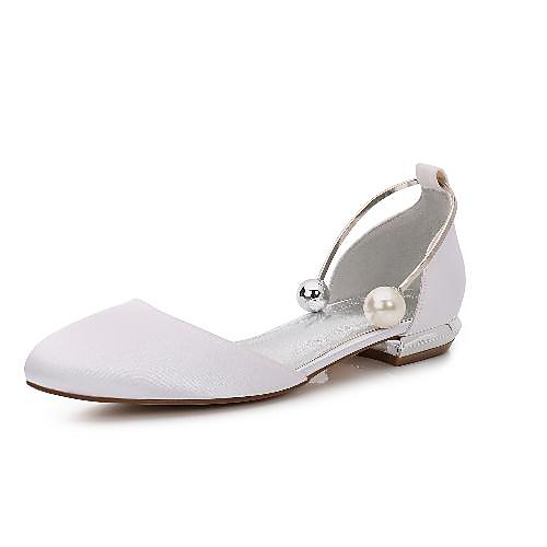 

Women's Wedding Shoes Flat Heel Round Toe Classic Sweet Wedding Party & Evening Satin Pearl Solid Colored White Black Purple