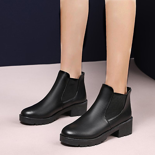 

Women's Boots Chelsea Boots Chunky Heel Round Toe Booties Ankle Boots Daily PU Winter Black