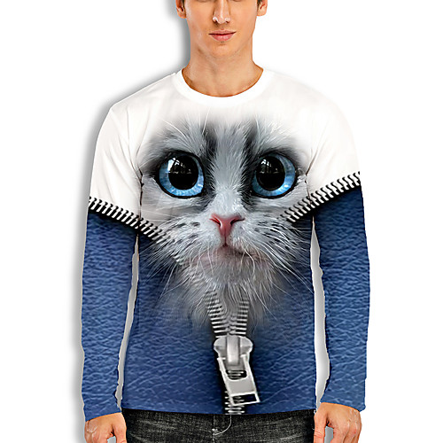 

Men's T shirt 3D Print Graphic 3D Animal Print Long Sleeve Casual Tops Cartoon Classic Blue