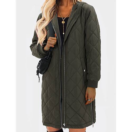 

Women's Padded Fall & Winter Long Coat Loose Jacket Long Sleeve Solid Colored Army Green Black