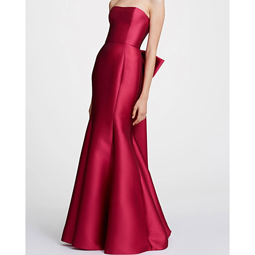 

Sheath / Column Vintage Sexy Wedding Guest Formal Evening Dress Strapless Sleeveless Sweep / Brush Train Satin with Bow(s) 2021