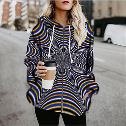 

Women's Hoodied Jacket Sports Fall & Winter Regular Coat Loose Jacket Long Sleeve Print Print Rainbow