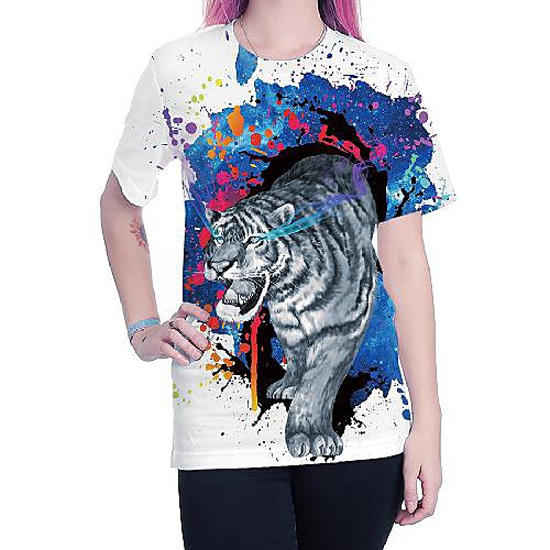 

Women's T shirt Graphic Print Round Neck Tops Basic Basic Top Rainbow