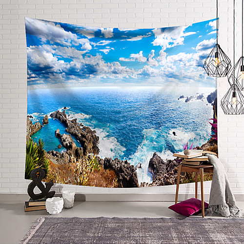

wall tapestry art decor blanket curtain hanging home bedroom living room decoration blue sea sky polyester