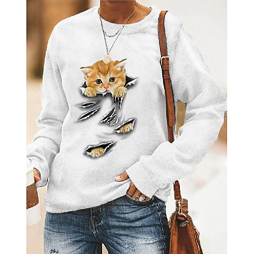 

Women's Hoodie Sweatshirt Cat Graphic 3D Print Daily 3D Print Basic Casual Hoodies Sweatshirts Yellow Gray White