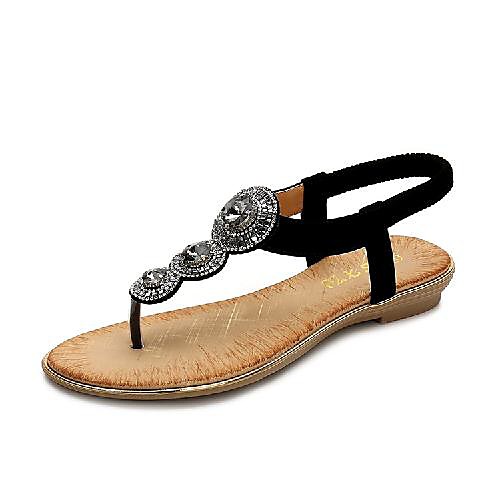

Women's Sandals Flat Heel Round Toe Flat Sandals Casual Daily Walking Shoes Faux Leather Rhinestone Solid Colored Almond Black Pink