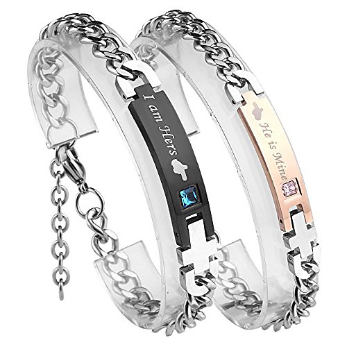 

stainless steel cz love for men women couple bracelet link chain wrist bangles gift for lover