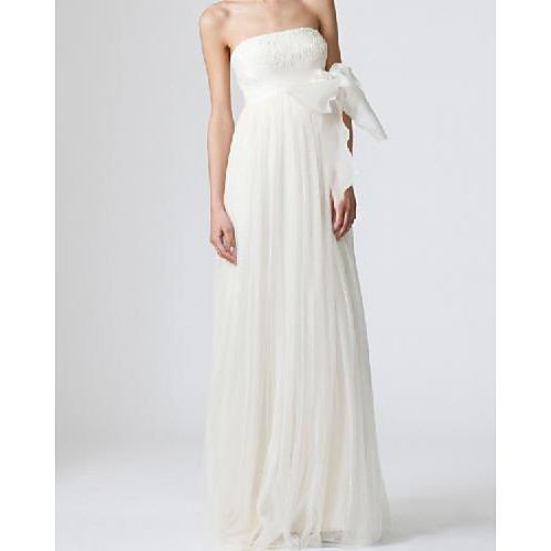 

Sheath / Column Wedding Dresses Strapless Floor Length Tulle Sleeveless Simple with Bow(s) 2021