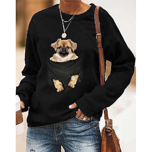 

Women's Pullover Sweatshirt Dog Graphic 3D Print Daily 3D Print Basic Casual Hoodies Sweatshirts White Black