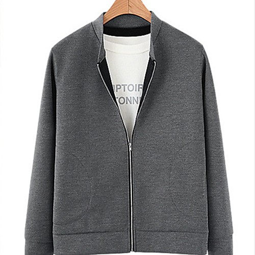 

Women's Coat Casual / Daily Summer Regular Coat V Neck Regular Fit Casual Jacket Solid Color Zipper Gray Black / Cotton