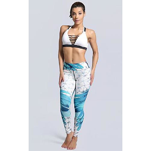 

Women's Basic Casual Comfort Daily Gym Leggings Pants Multi Color Ankle-Length Patchwork Print Light Blue