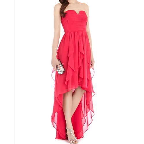 

Sheath / Column Minimalist Sexy Wedding Guest Cocktail Party Dress Strapless Sleeveless Asymmetrical Chiffon with Ruffles 2021