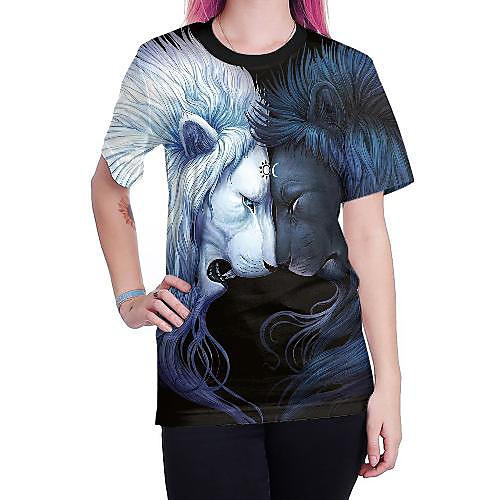 

Women's T shirt Graphic Animal Round Neck Tops Basic Punk & Gothic Basic Top Black